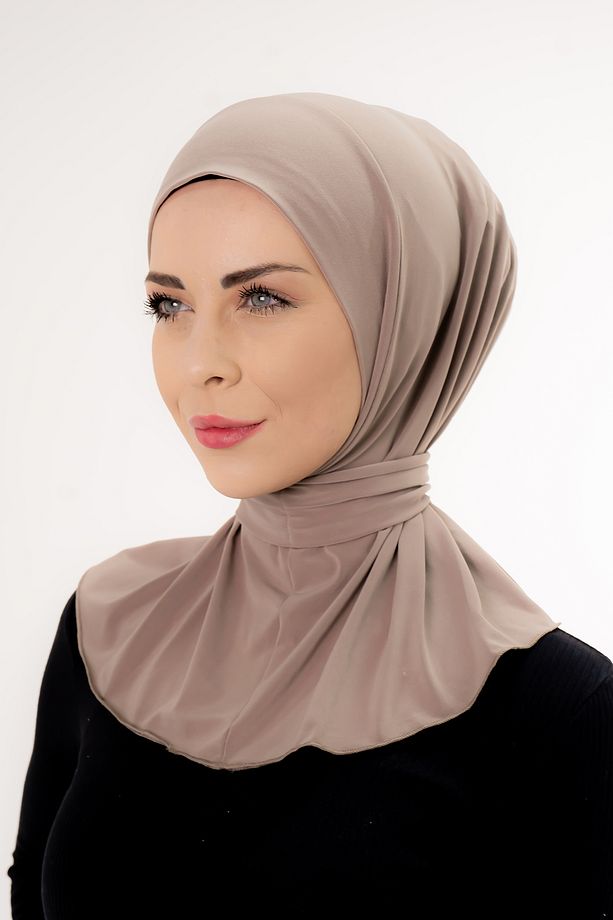 Çıtçıtlı Bağlamalı Tesettür Hazır Pratik Şal Vizon/deniz Ve Havuz Için Uygundur - 3