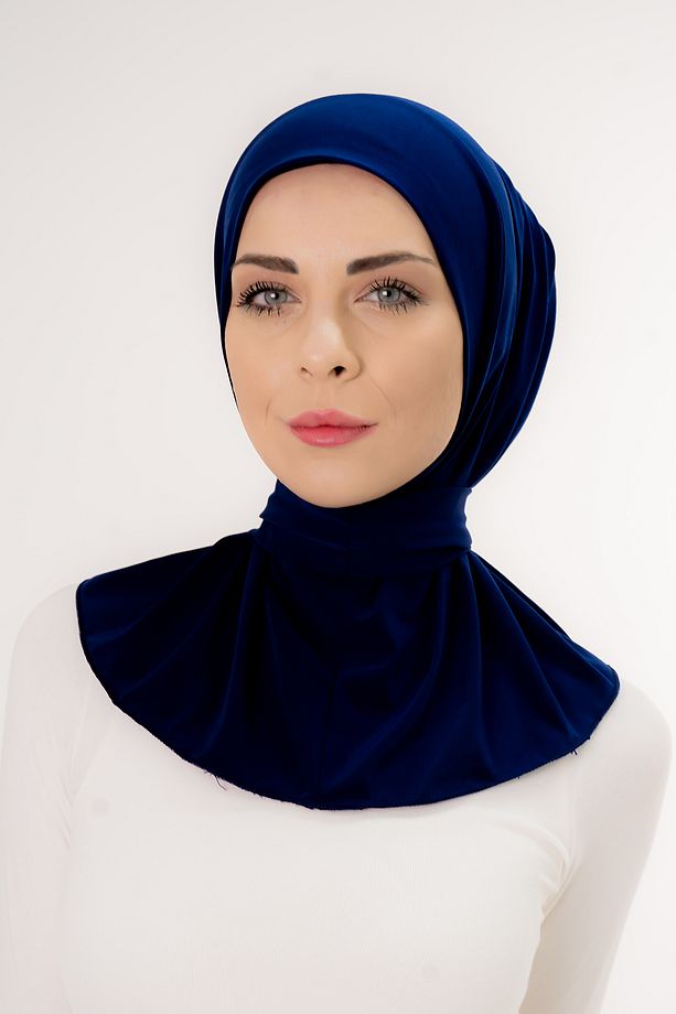 Çıtçıtlı Bağlamalı Tesettür Hazır Pratik Şal Lacivert/deniz Ve Havuz Için Uygundur - 6