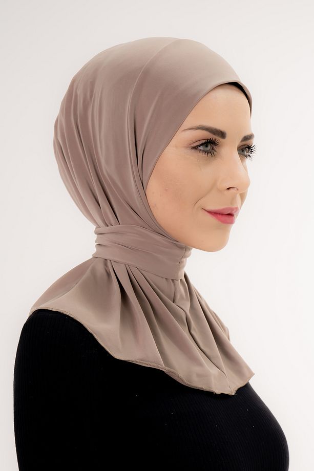 Çıtçıtlı Bağlamalı Tesettür Hazır Pratik Şal Vizon/deniz Ve Havuz Için Uygundur - 4