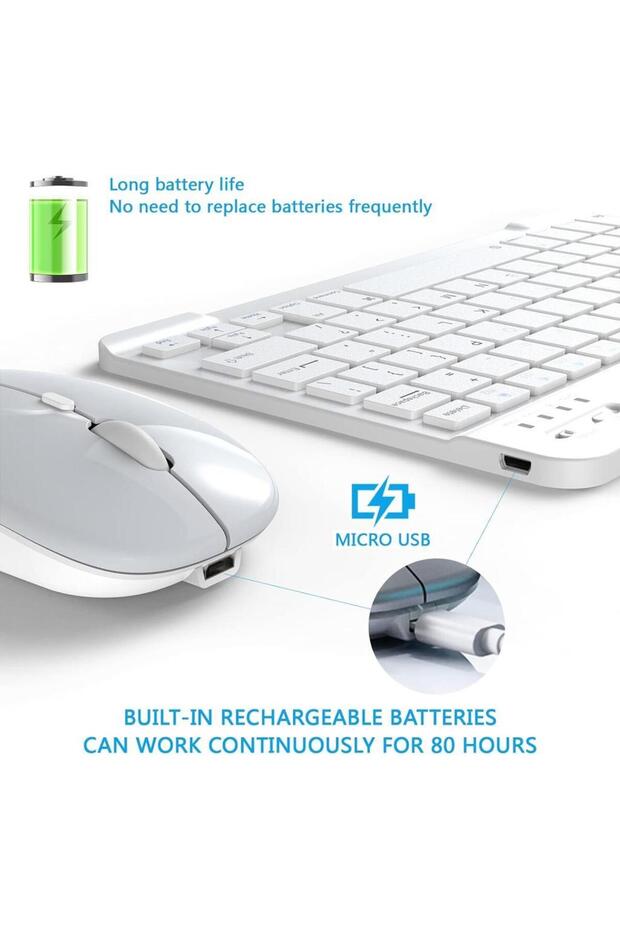 Doogee T10W 10.1" Uyumlu Bluetooth Şarjlı Klavye Şarjlı Mouse Seti - Beyaz - 3