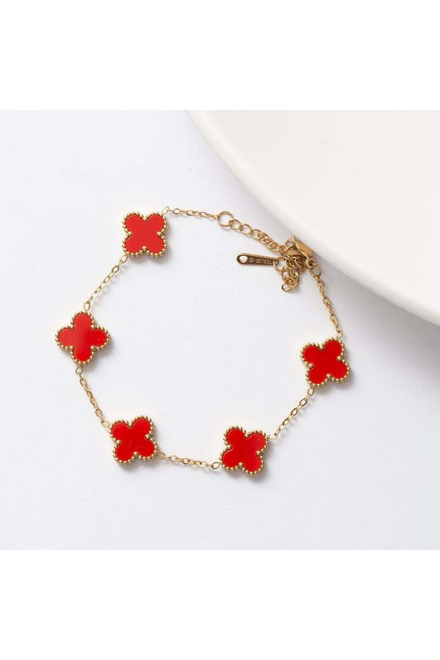 Set of 5 Double Sided Clover Steel Bracelets - Tarnish Free