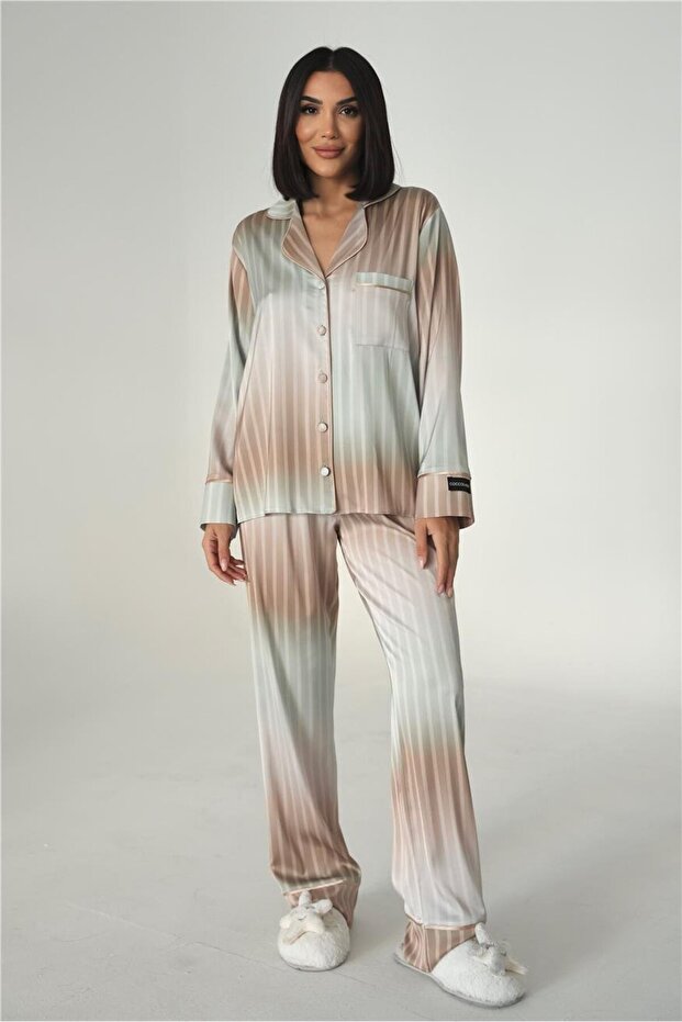 Sogni Lineari Saten Uzun Pijama Takımı LDK10 - 5