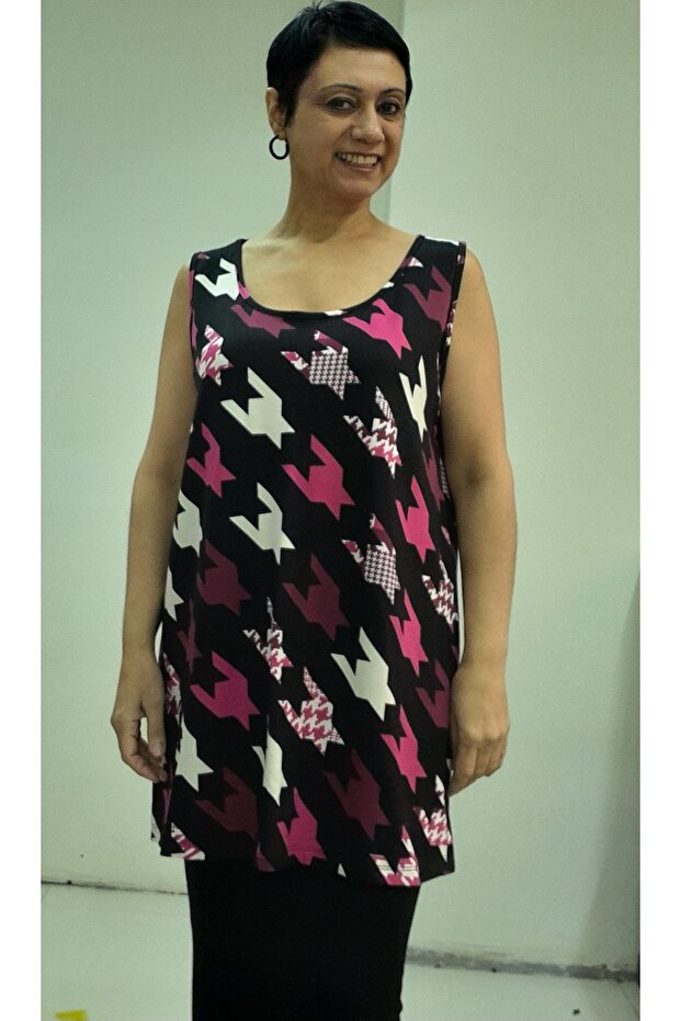 Black and Pink Print Thick Strap Knitted T-Shirt