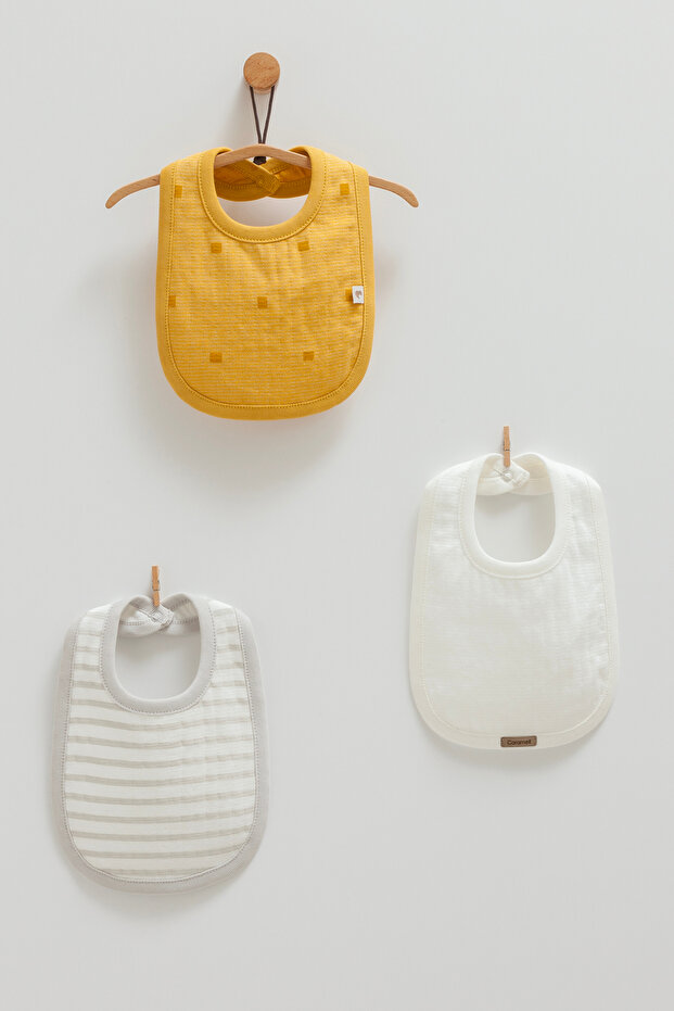 3-Piece Baby Bib for 0-12 Months - 100% Cotton, Mustard Color
