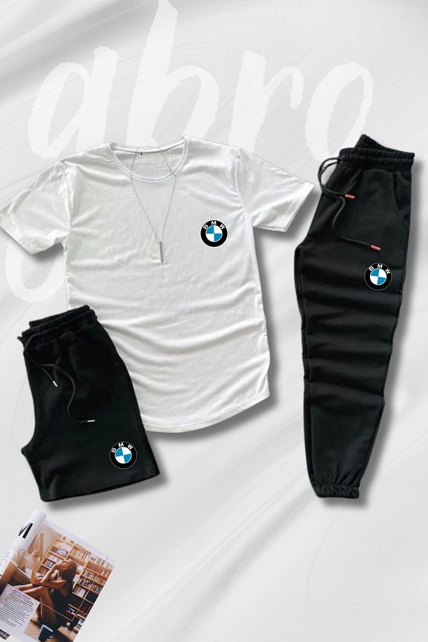 BMW Logolu T Shirt Şort Eşofman Altı Üçlü Set - 1