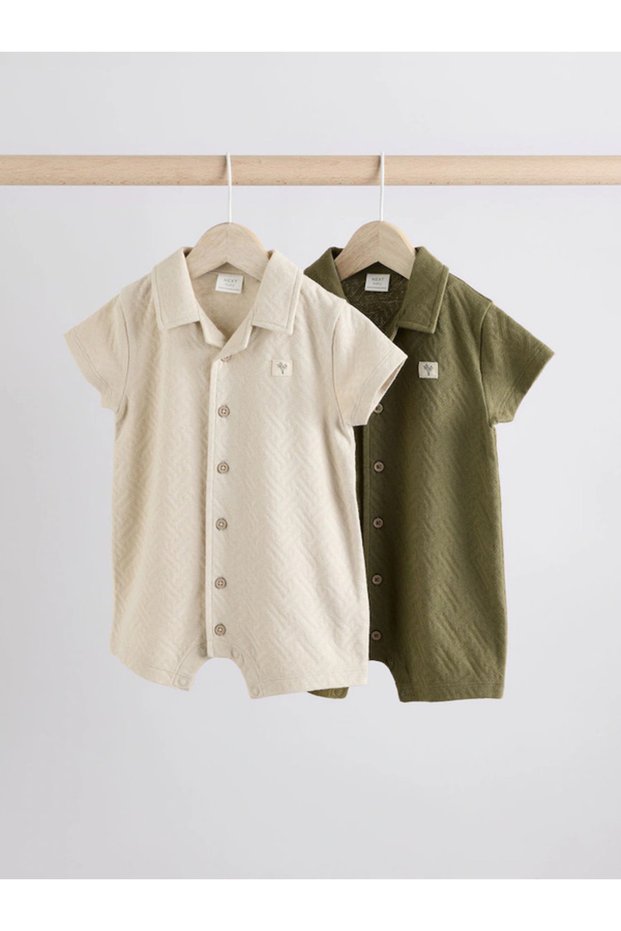 100% Cotton Cream/Green Simit Collar 2-Piece Sleeping Bag Romper Set Alye521951