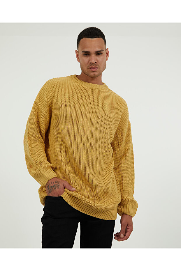 Double Layer Knitted Non-Pilling Cotton Knitwear Pullover Oversize Loose Crew Neck Sweater