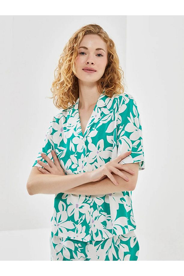 LCW DREAM Ekru Gömlek Yaka Çiçekli Kadın Pijama Takımı - 2