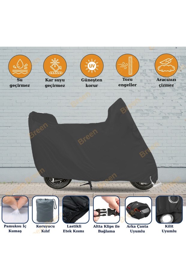 Black Motor Tarpaulin, Motorcycle Cover (Lock and Backpack Compatible, Motor Length up to 1.90m (XS))