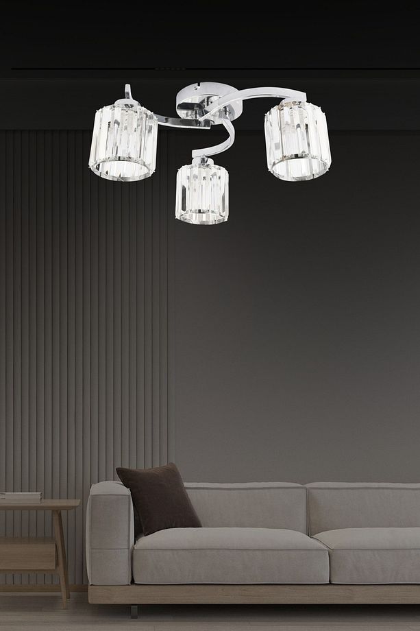 BLX KR 3 Plafonyer Krom 3 Renkli Salon ve Oturma Odası İçin İdeal Alüminyum Avize, - 1