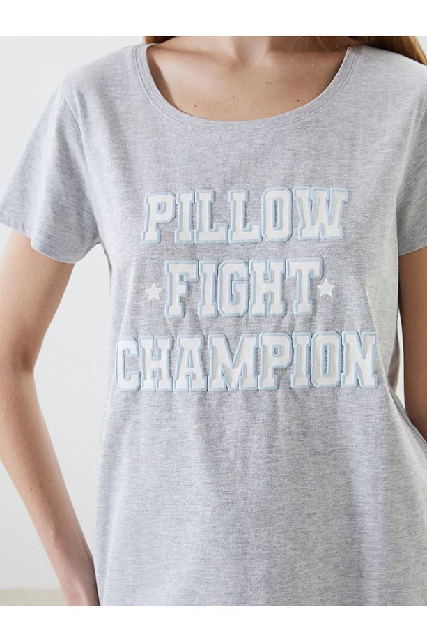 LCW DREAM Mavi Bisiklet Yaka Baskılı Kadın Şortlu Pijama Takımı - 3