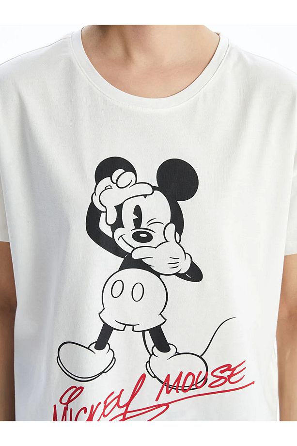 LCW Young Ekru Bisiklet Yaka Mickey Mouse Baskılı Kadın Pijama Takımı - 3