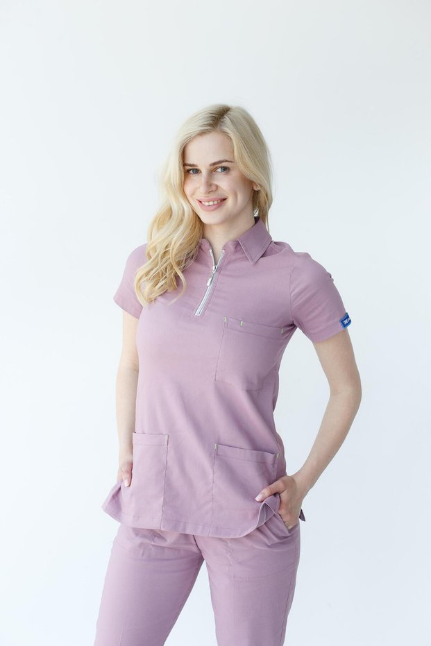 Women's Zippered Lycra Surgical Nurse Doctor Suit Dusty Rose