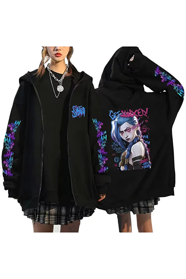 Get Jinxed Printed Hooded Zipper Sweatshirt