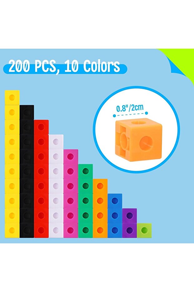 200PCS Math Linking Cubes, Math Cubes Manipulative Connecting and Counting Snap Blocks,for Preschool - 2
