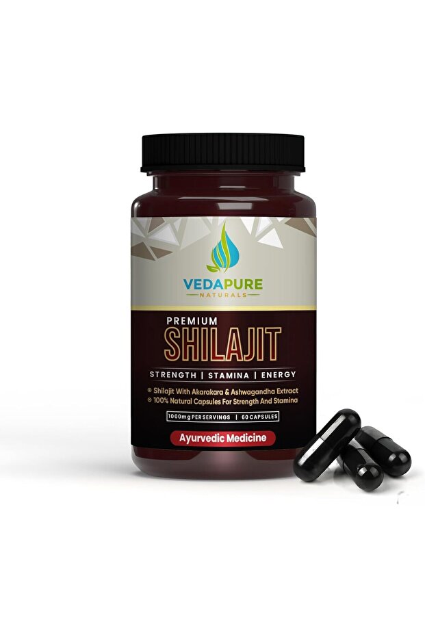 Vedapure Premium Shilajit/Shilajeet with Safed Musli & Ashwagandha Extracts - 1000mg 60 Capsules