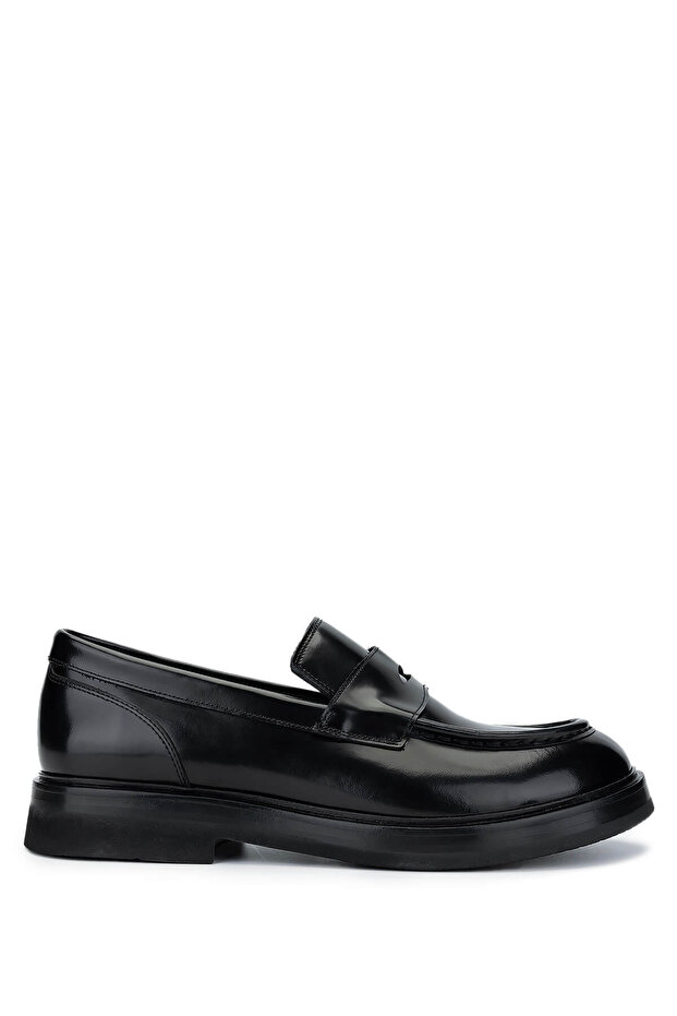Men's Genuine Leather Black Opening Loafer Shoes