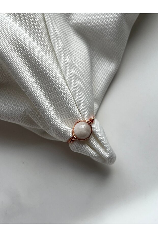 8mm Moon Stone Copper Adjustable Wire Ring Handmade