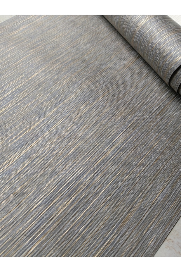 Antrasit Işıltılı Gold Çizgili Silinebilir Kabartmalı Sade Duvar Kağıdı 5 M² - 2