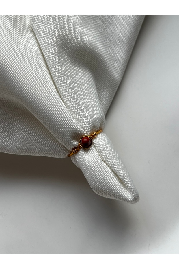 Minimal Red Jasper Stone Adjustable Gold Wire Ring