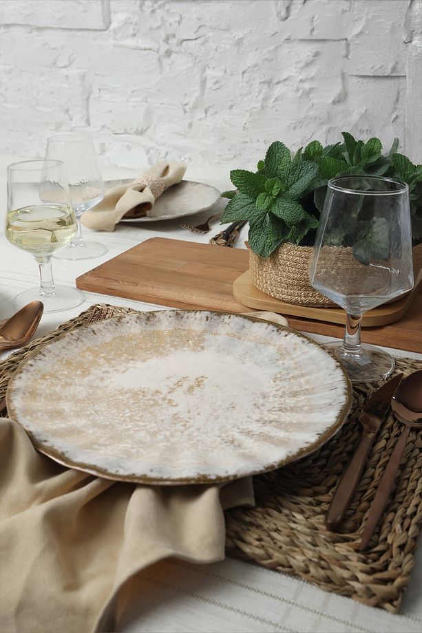 Vintage Cream Sirius Servis Tabağı 27 Cm 6 Adet 22146 - 5