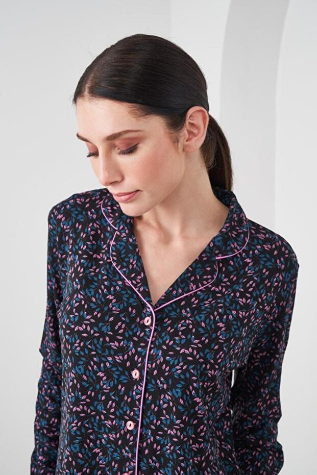 Pjs 24548 Kadın Düğmeli Desenli Pijama Takım - 2