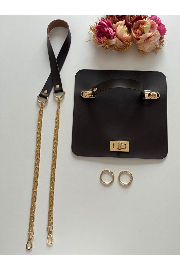 Knitted Bag Set - Chain Bag Handle, Cover Kit - Dark Brown