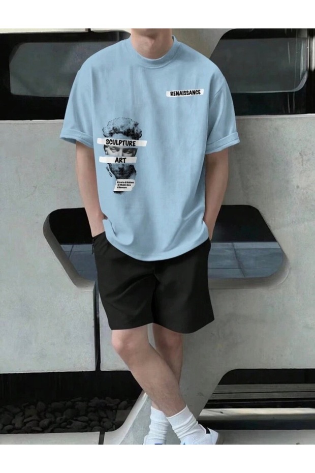 Baby Blue Art Printed Bottom Top Shorts T-Shirt Set