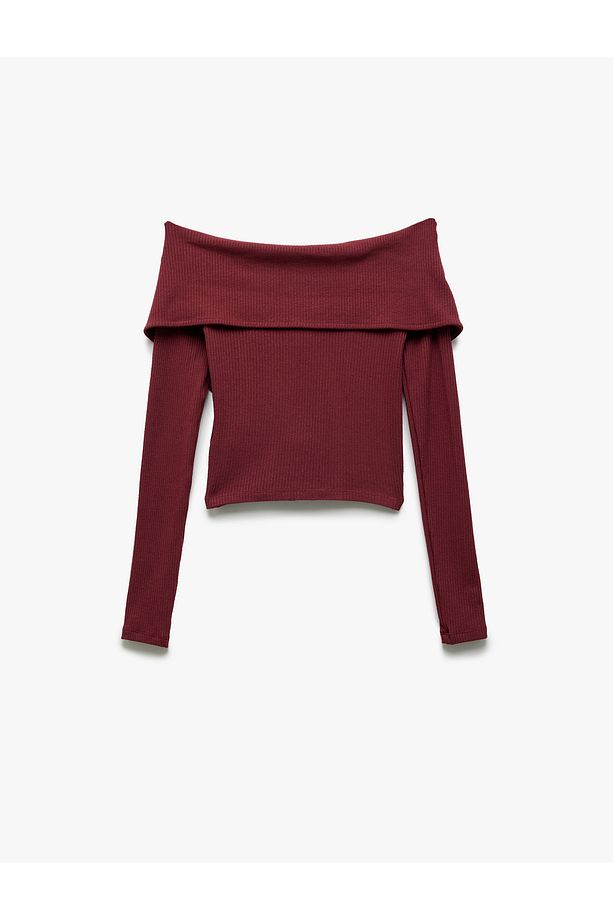 Fermuarlı Omzu Açık Uzun Kollu Slim Fit Tişört - 4