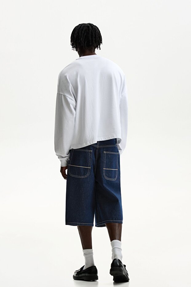 Denim skater bermuda şort - 3