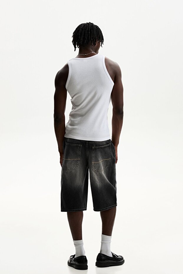 Denim skater bermuda şort - 3