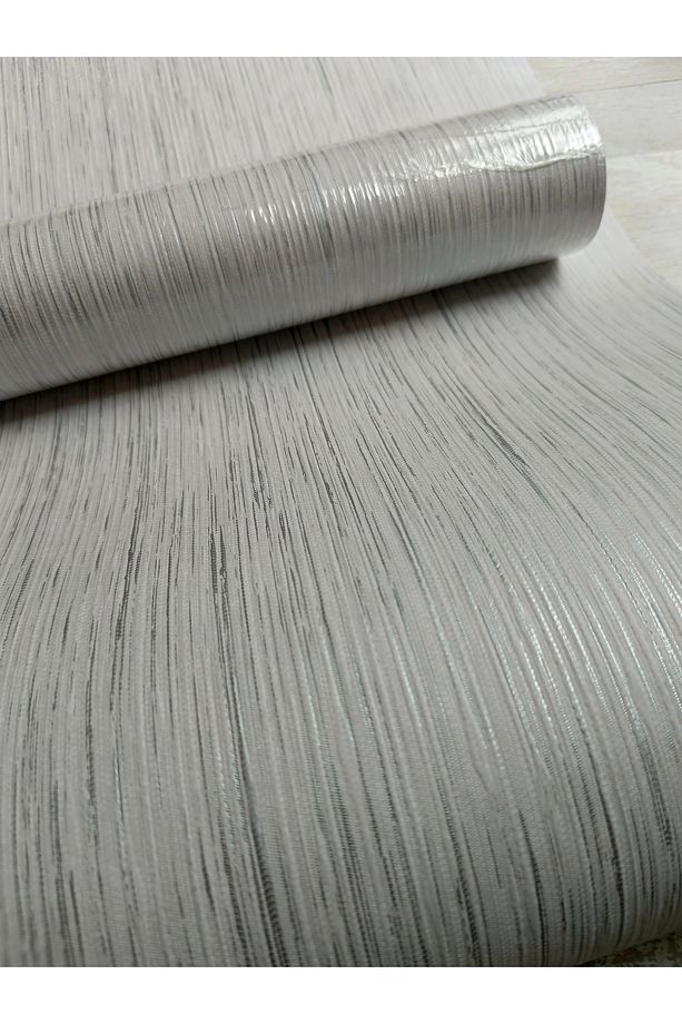 Açık Gri Gümüş Parlak Çizgili Silinebilir Kabartmalı Sade Duvar Kağıdı 5 M² - 5