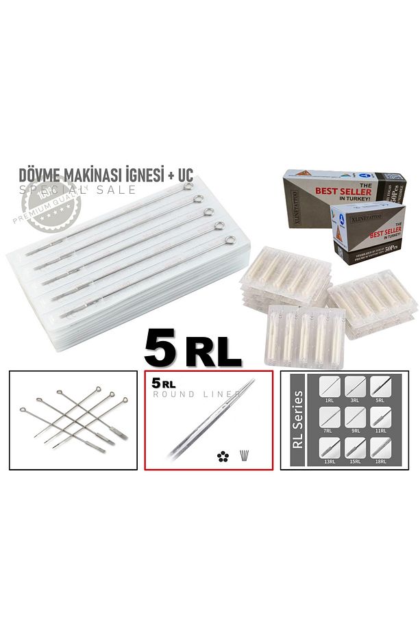 50 ADET 5RL DÖVME İĞNESİ ve UCU - DÖVME MAKİNASI İĞNESİ + UC - 5 RL - 1