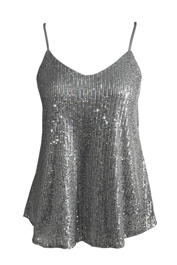 Silver payetli askılı bluz - 1