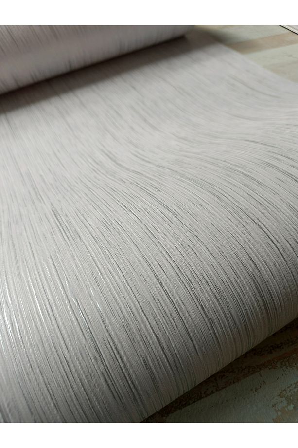 Açık Gri Gümüş Parlak Çizgili Silinebilir Kabartmalı Sade Duvar Kağıdı 5 M² - 4