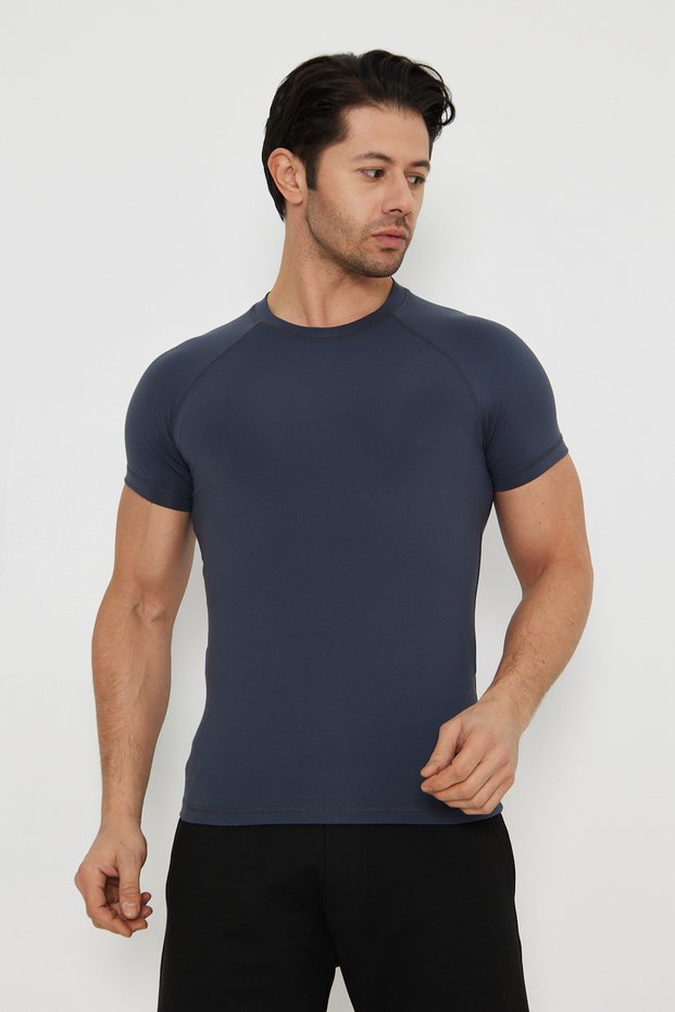 Men's Smoked Sleeves Slim Fit Compression Gym Fitness Sports T-Shirt