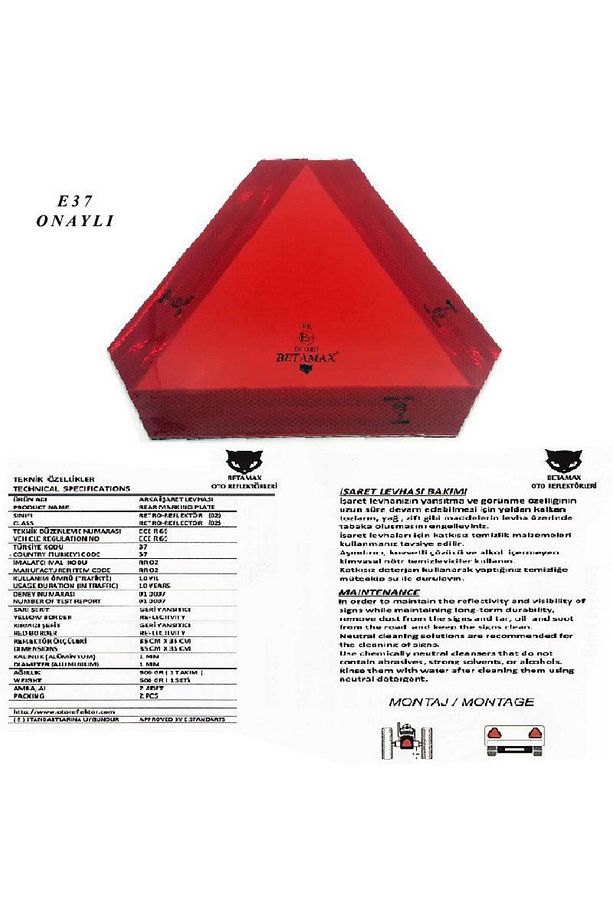 Traktör-römork Üçgen Reflektör 2'li Takım Ece R 70 E-37 Onaylı - 010007 - 2