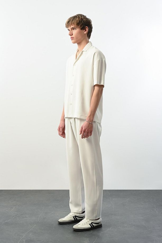 Soft Touch Kumaş Baggy Kalıp Lastikli Erkek Pantolon - Ekru - 3