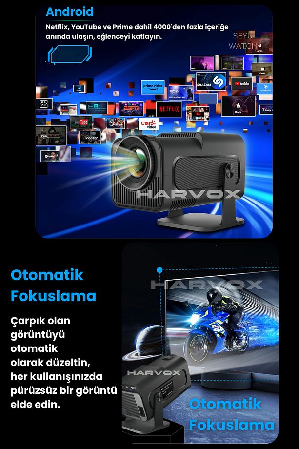 HY320 Mini Projeksiyon Cihazı Taşınabilir Android Sistemli Wifi HDMI USB Destekli  Projektör - 5