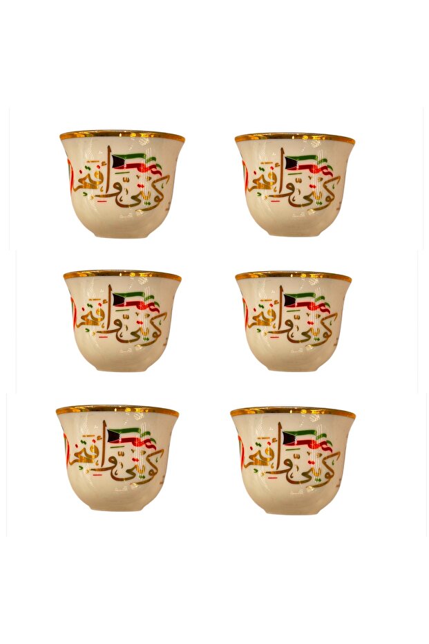 Porcelain Gawa Cup 6-Person Flag Kuwait Patterned Mırra Cup