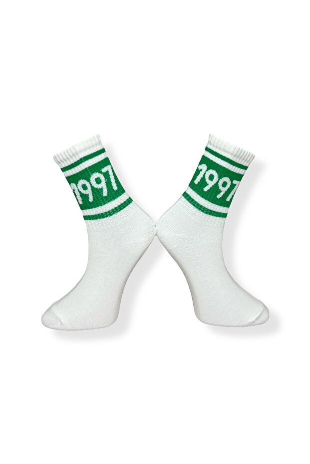 Tekli Unisex Rakamlı Beyaz Renkli Esnek Nem Alabilen Pamuklu Çorap - 2