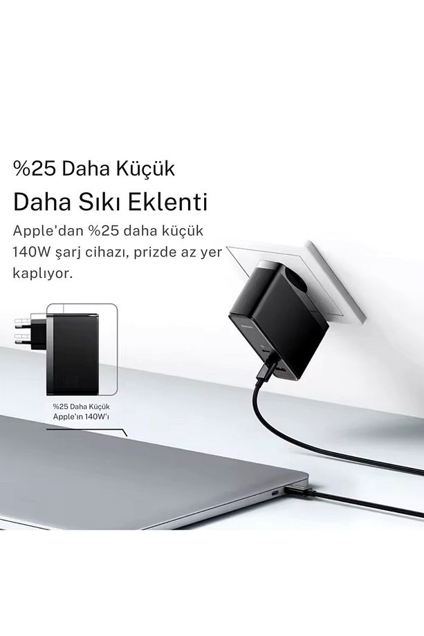140W Şarj Adaptör Telefon Macbook Laptop Destekli 3 Type-C + 1 USB 140W GaN Turbo Hızlı Şarj - 4