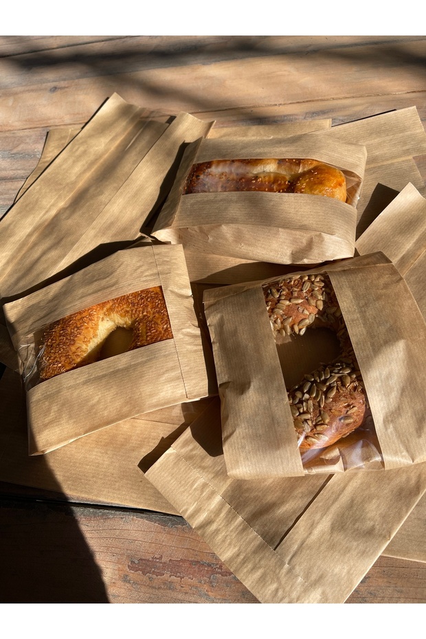 10 Pieces of Shamua Kraft Paper Bags with Window - Poultry and Cookie Pack - 12X28 cm