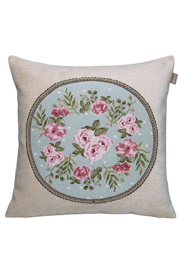 Flowering Jacquard Woven Tapety, Decorative Beige Kirlent 45*45