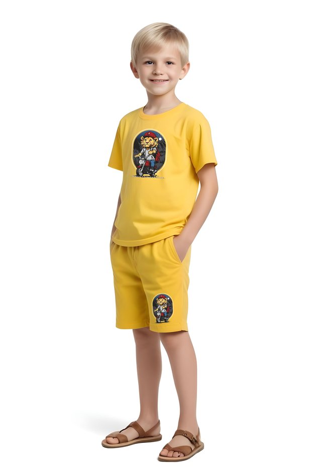 Boy's Capri and T-Shirt Bottom-Top Set with Passenger Lion Print