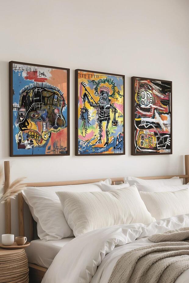 Siyah Çerçeveli Tablo Seti, Maximalist Duvar Tablosu, 3 Adet Poster Seti, No:300784 - 3