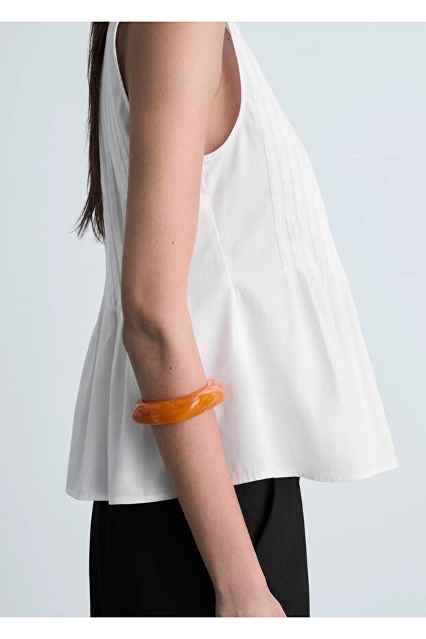 Pamuklu Pileli Bluz - 7