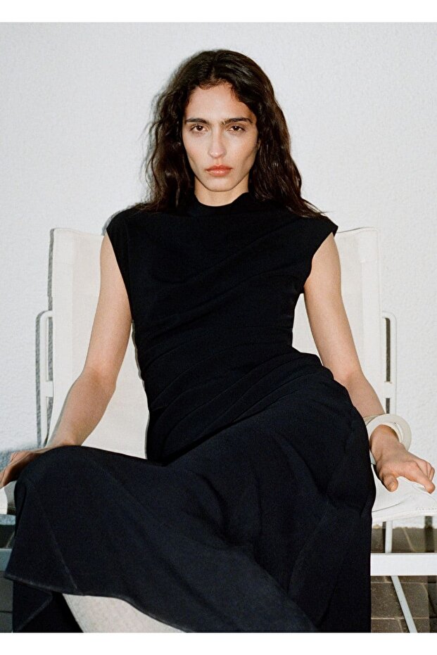 Beli drape evaze elbise - 7