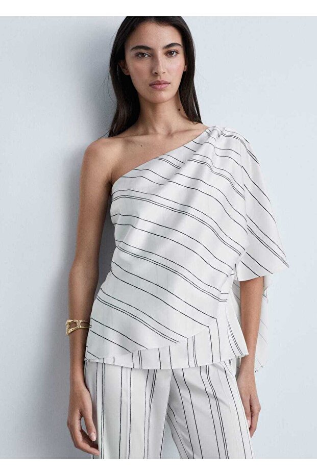 Çizgili asimetrik bluz - 1