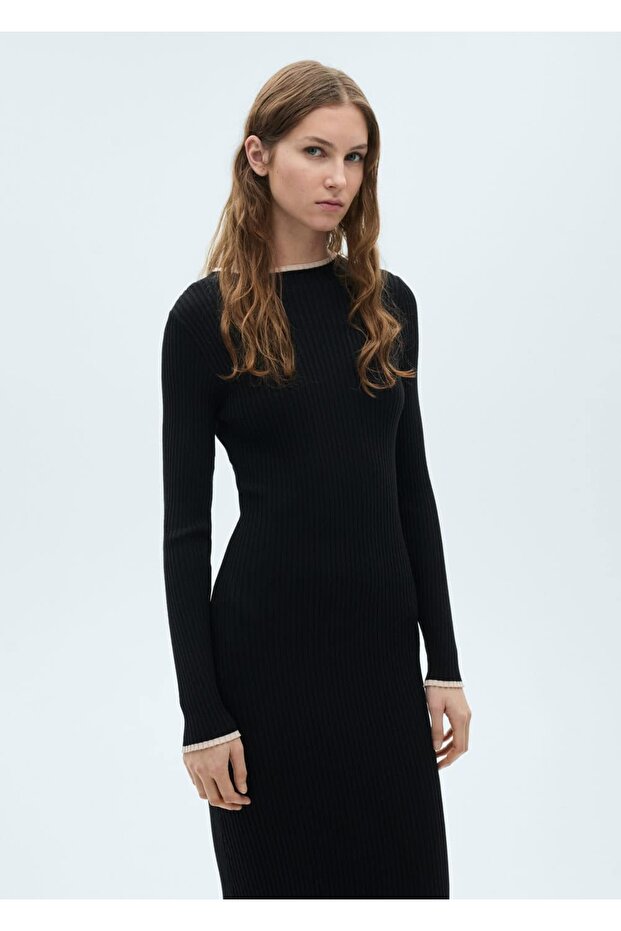 Kontrast şeritli triko elbise - 1